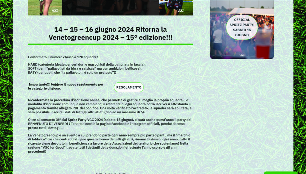 screenshot di una sezione del sito di veneto green cup