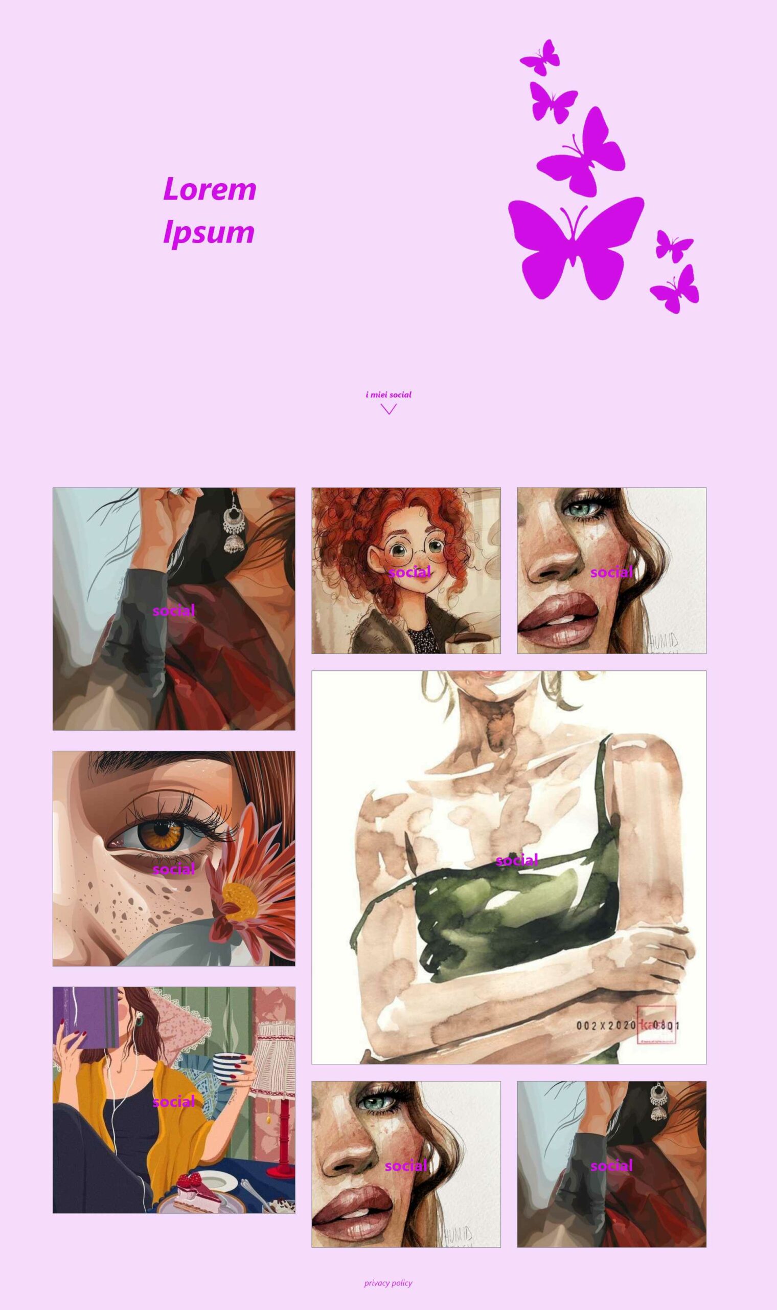 bozza grafica di una home page rosa come hub per i social personali
