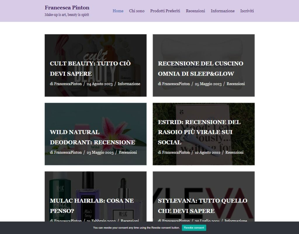 screenshot della pagina home/blog vecchia di francescapinton.it